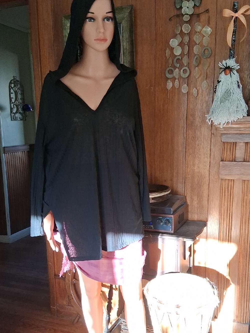 Cover Up Black Hooded V-Neck SERENE Small